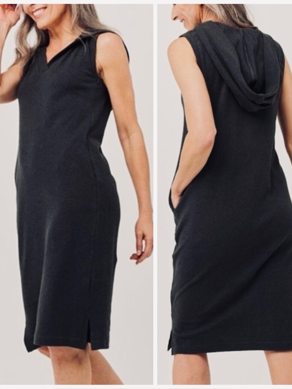 Pact Women 100% Organic Cotton Airplane Tank Dress with Hood in Black